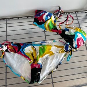 Norma Kamali multicolor bandeau halter bikini bathing suit